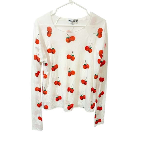Wildfox Tops - Wildfox Thin Knit White Red Cherry Print Long Sleeve Top Size Small